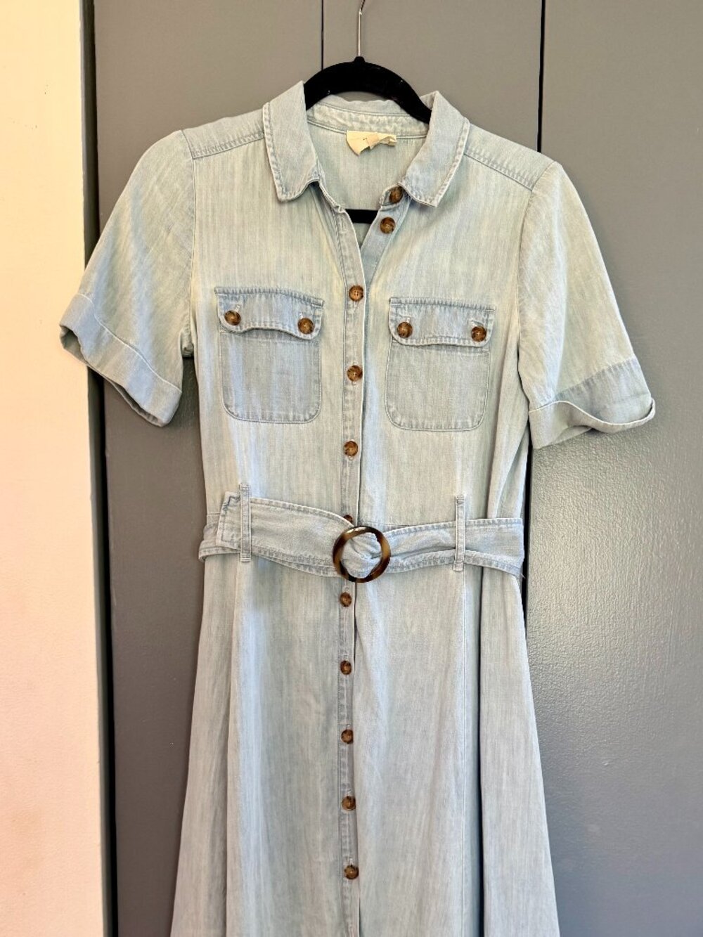 Sezane Denim Button Down Collared Dress